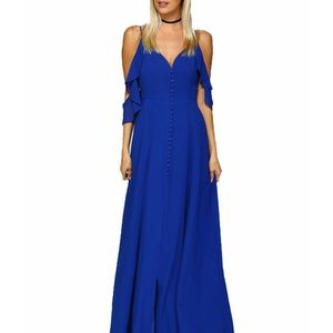Pearl Dress Long Maxi Solid Blue